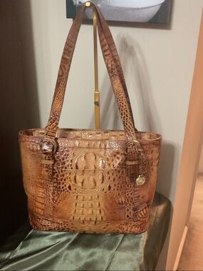 Brahmin Vintage Cognac Croc-Embossed Shoulder Bag